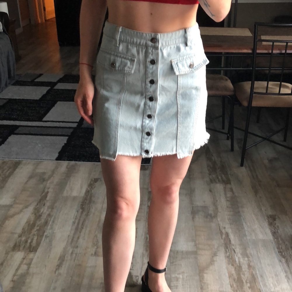 NEW Lulus Barber Light Wash Denim Button-Up Skirt